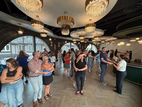 Dancers practising the cuddle in merengue at Tuesday Salsa Nights, The Grand Hall, Chilliwack
