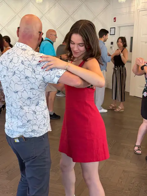 A couple in close hold during the beginner lesson at The Grand Hall, Chilliwack