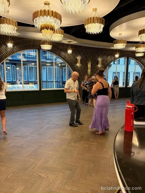 Salsa Paul dancing on the open floor during the social at Tuesday Salsa Nights, The Grand Hall, Chilliwack