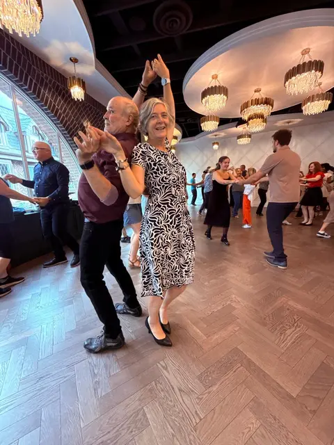A wide view of the salsa floor at Tuesday Salsa Nights, District 1881